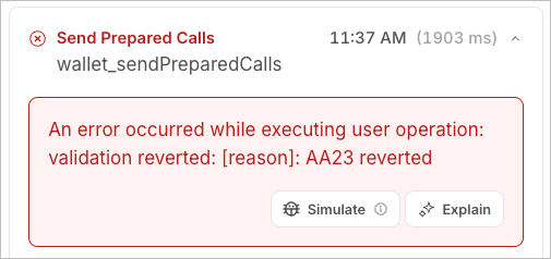 Simulate button in the Wallet API Log detail panel